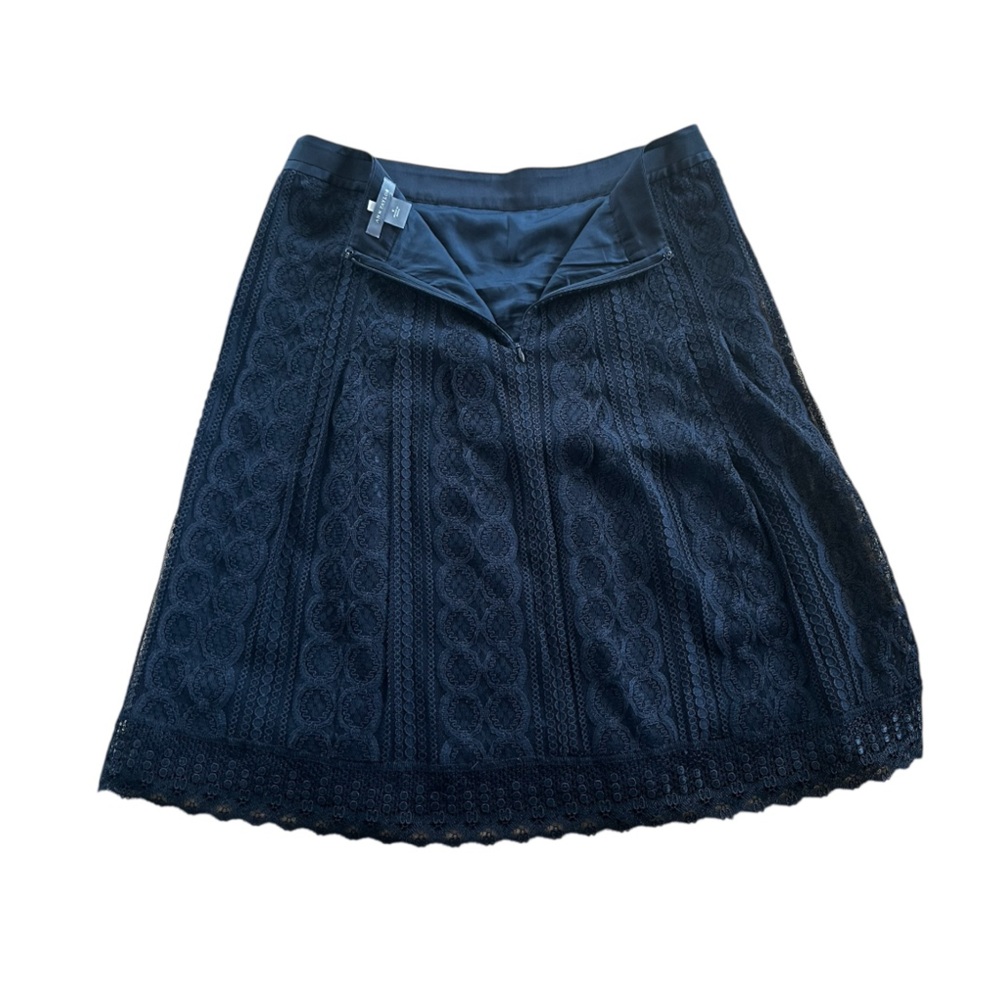Ann Taylor Black Lace Overlay A-Line Skirt Size 8 Lined Midi Dressy Classy Chic - Picture 9 of 11